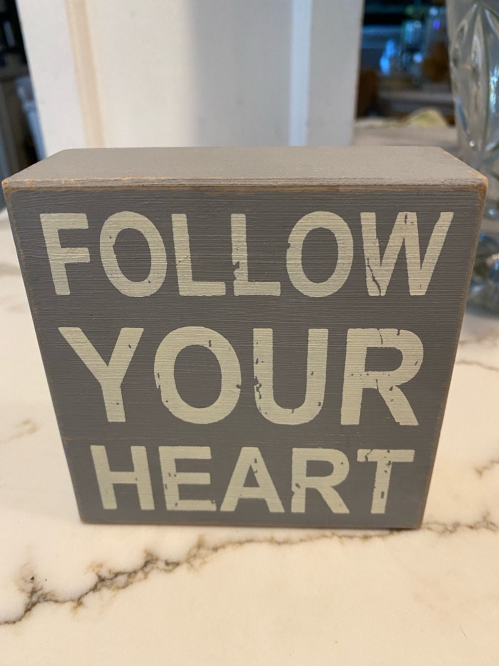 FOLLOW YOUR HEART Grey Inspirational Wooden Block Sign